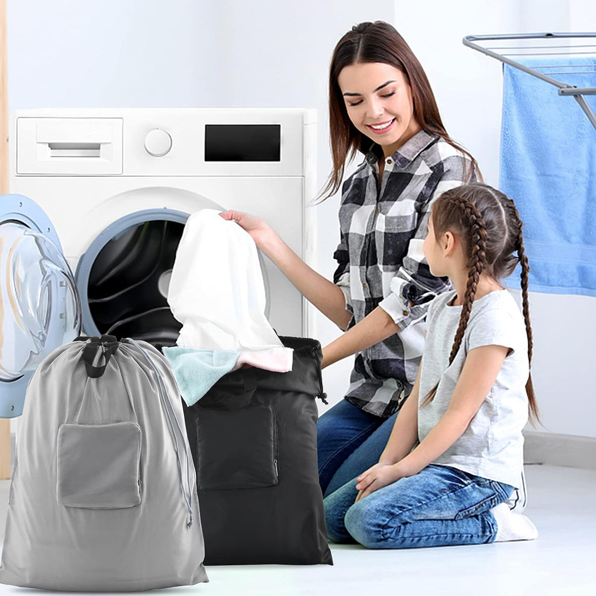 2 Pcs JHX Travel Laundry Bags, Dirty Clothes Organizer【Upgraded】with Handles and Aluminum Carabiner for Travel, Camp, Fitness, and Students