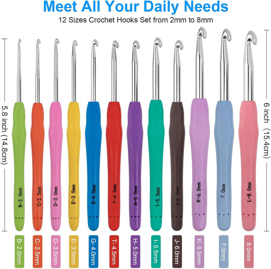 Crochet Hooks 12 Sizes Crochet Hook Set, 51 Pack Yarn Crochet Kit for Beginners, Knitting Needles with Ergonomic Handles for Arthritic Hands, Crochet