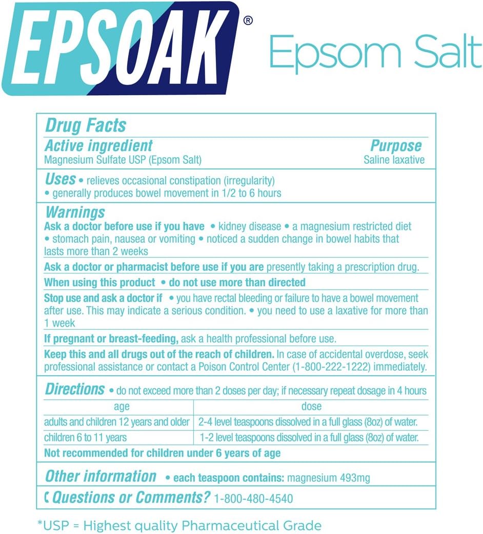 Epsoak Epsom Salt 19 lb. Magnesium Sulfate USP, Resealable Epsom Salt Bulk Bags Unscented, Made in The USA, Cruelty-Free Certified