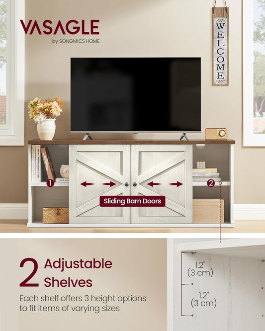 VASAGLE Farmhouse TV Stand for TVs up to 65 Inches, Entertainment Center with Storage Cabinets and Sliding Barn Doors, Media Console Table for Living