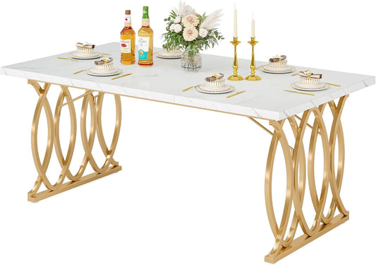 Tribesigns Modern Dining Table, 63" Large Kitchen Table for 4-6 People, Unique Rectangular Dinner Table Kitchen & Dining Room Furniture with Faux