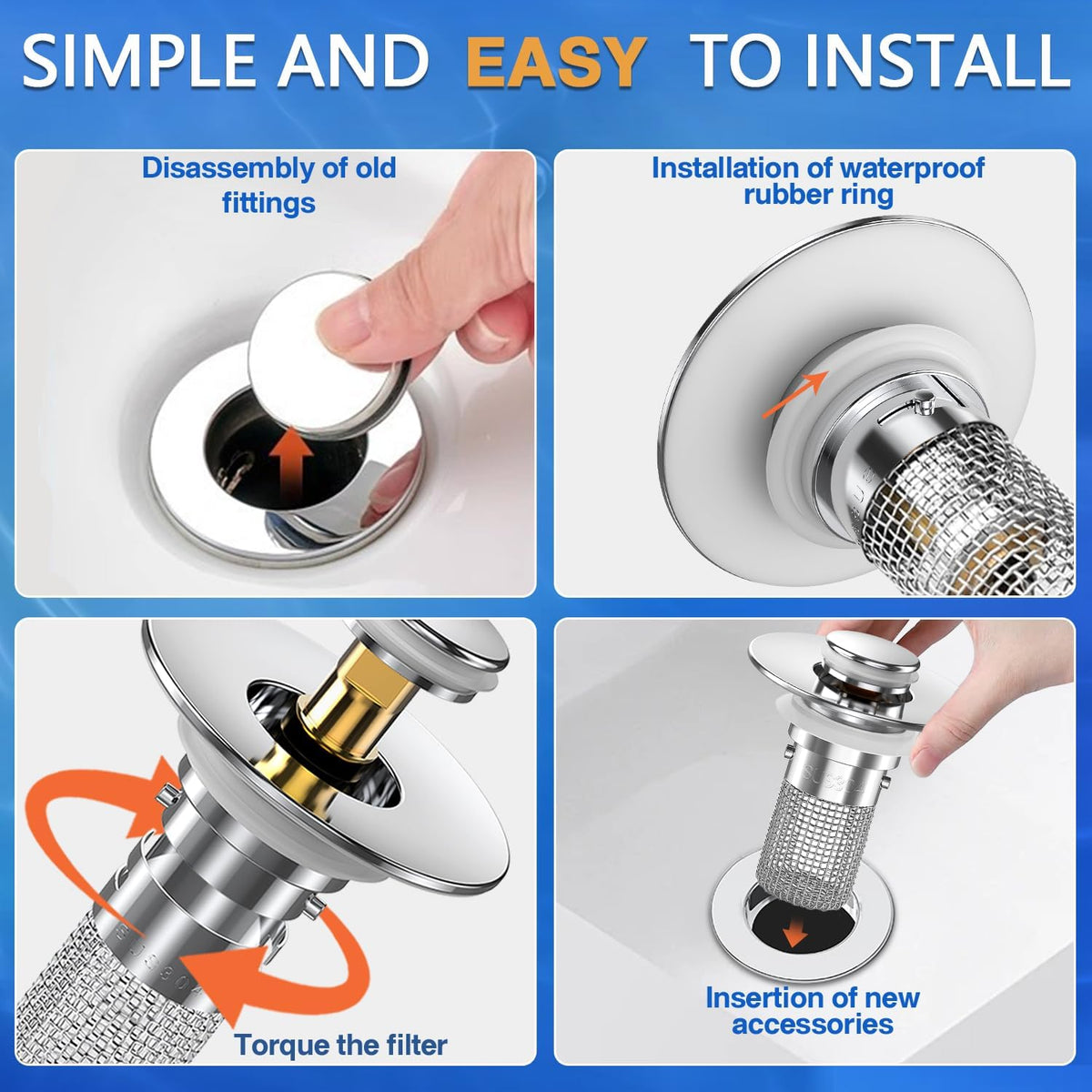 Sink Stopper Hair Catcher,(2PCS) Pop-up Sink Drain Strainer with Removable Stainless Steel Strainer Basket Hair Catcher, Bathroom Sink Strainer for