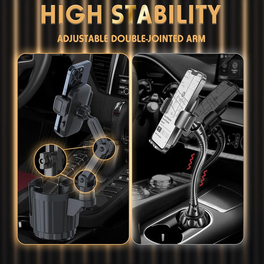 Phone Holders for Your Car, 2 in 1 Universal Cup Holder Expander Adjustable Base with Phone Mount, Long Arm with 360°Rotation Cup Holder Phones Mount