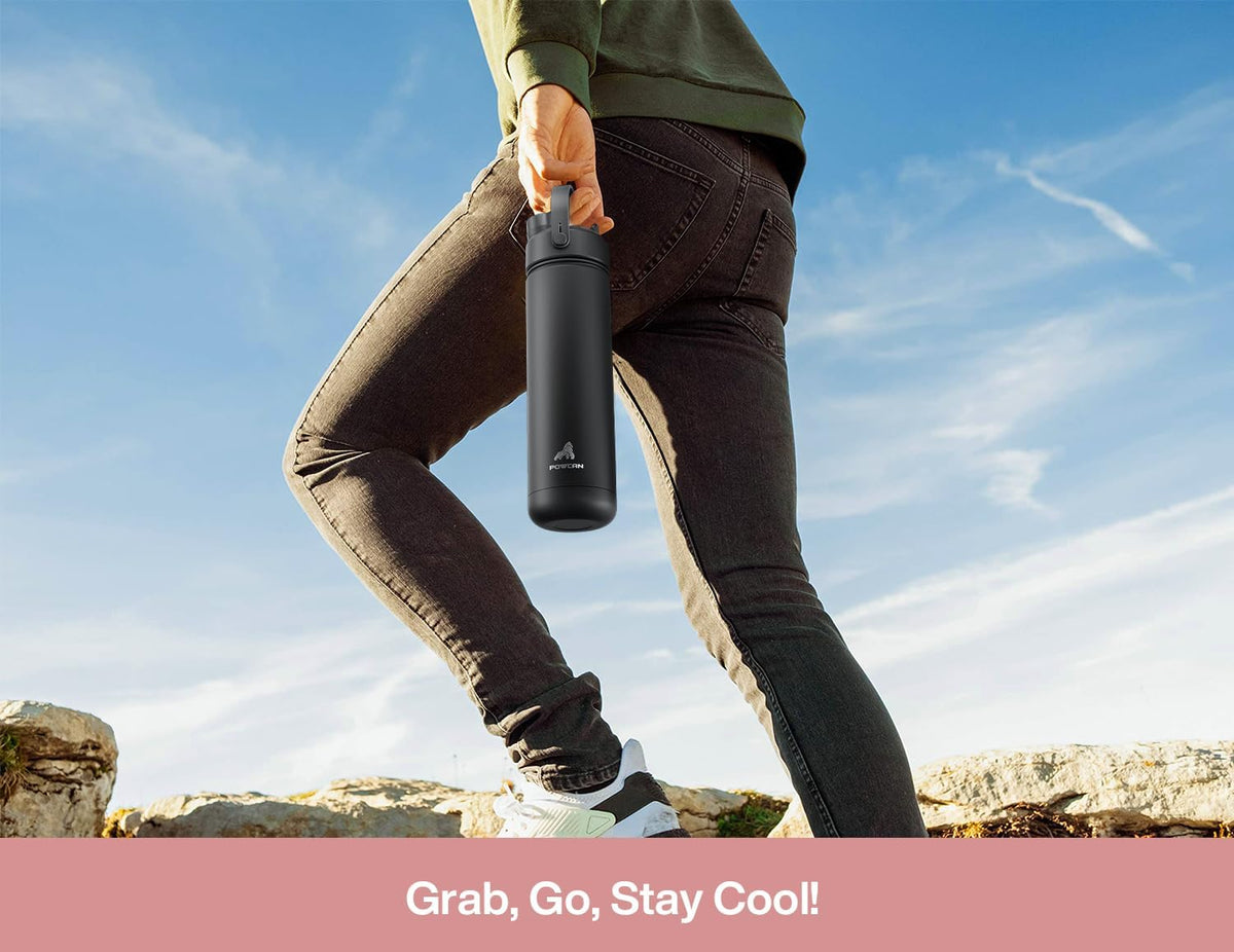 26 oz Insulated Water Bottle with 2-in-1 Straw and Spout Lid, Keep Cold 24H, Leak-Proof, Fits in Car Cup Holder, Stainless Steel Water Bottle for