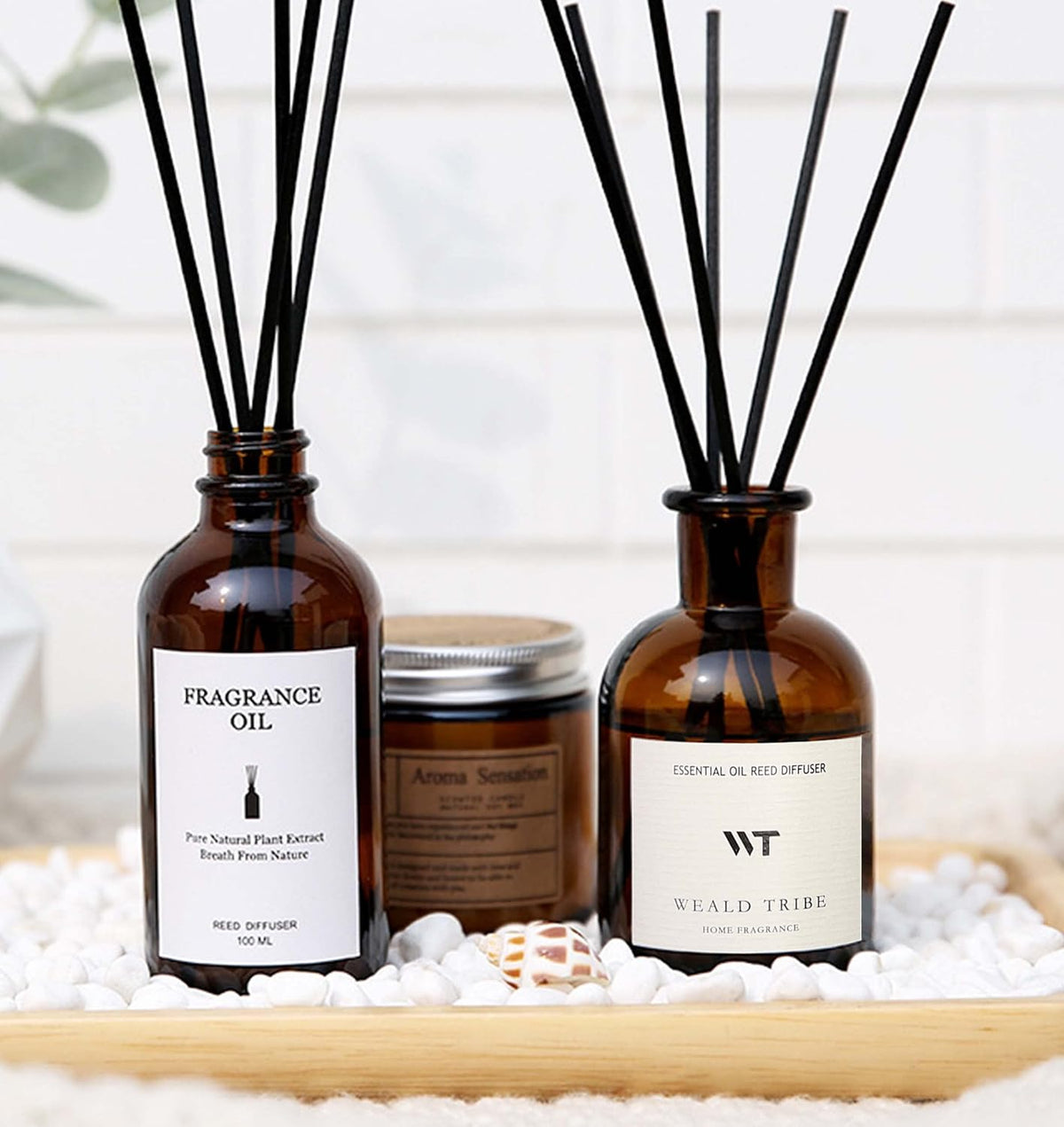 WEALD TRIBE Flower Reed Diffuser Set Eucalyptus & Lavender Scent For Bathroom Accessories Shelf Decor & Air Fresheners, Sticks Defusers With 4.0 fl