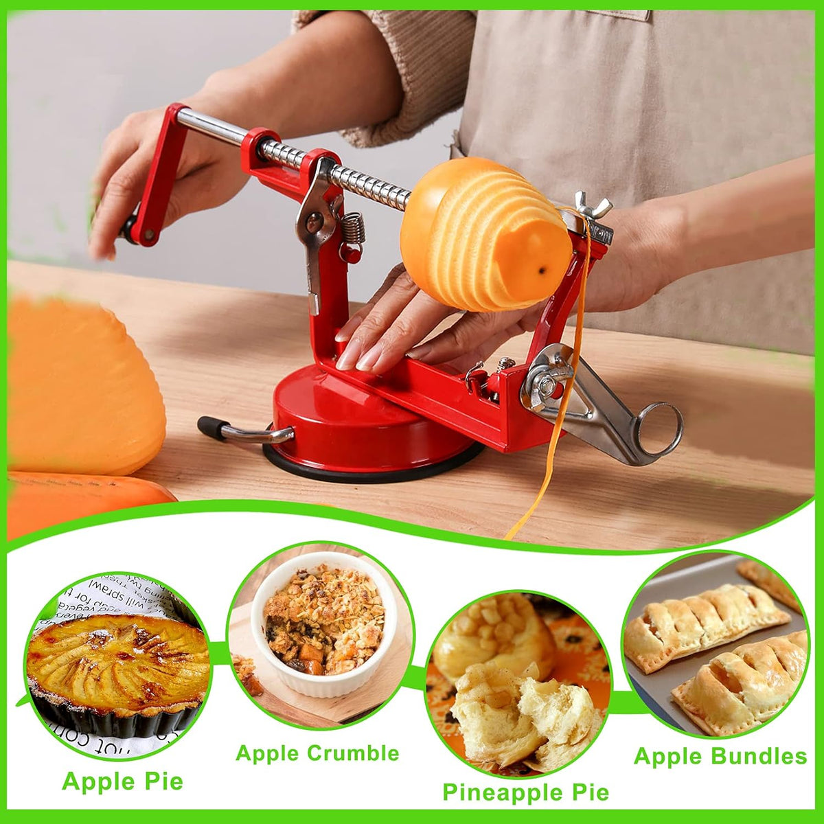 Apple Peeler Corer, Long lasting Chrome Cast Magnesium Alloy Apple Peeler Slicer Corer with Stainless Steel Blades and Powerful Suction Base for