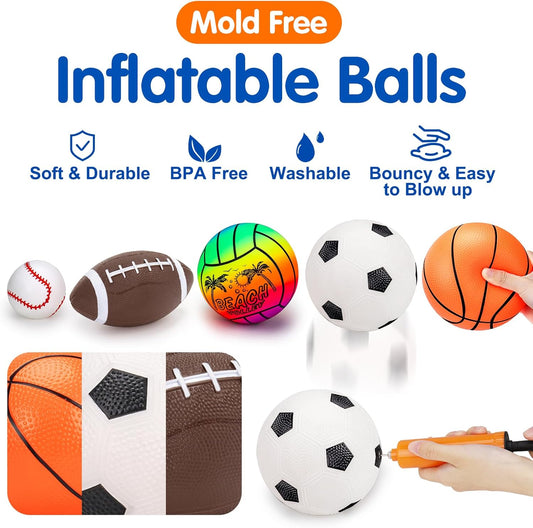 5 Pack Sports Balls Set for Kids with Bag Toddlers 1-3 Football Soccer Basketball Baseball Volleyball Outdoor Toys for 1 2 3 Year Old Boys Sport
