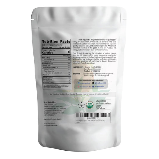 True Organic Pure Ceylon Cinnamon Powder, 1 lb, Premium Grade, Gluten Free, USDA & Kosher Certified, Organic Ground Cinnamon powder, Non-GMO, Ceylon