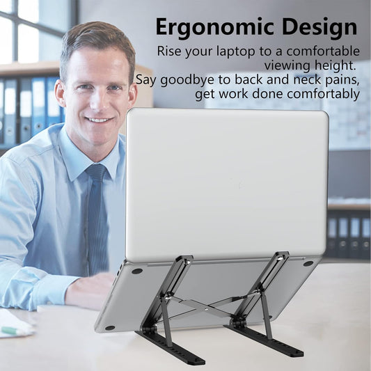 Laptop Stand for Desk, Adjustable Laptop Riser ABS+Silicone Foldable Portable Notebook Holder, Ventilated Cooling Notebook Mount Computer Stand for