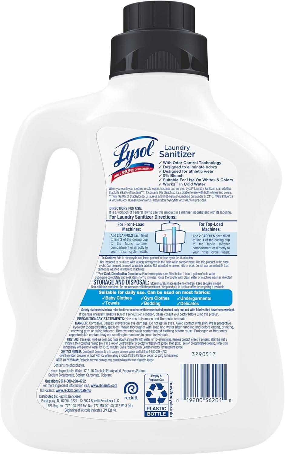 Lysol Tough Odor Eliminator Laundry Sanitizer Additive, Sanitizing Liquid for Gym Clothes and Activewear, 0% Bleach, Eliminates Odor Causing