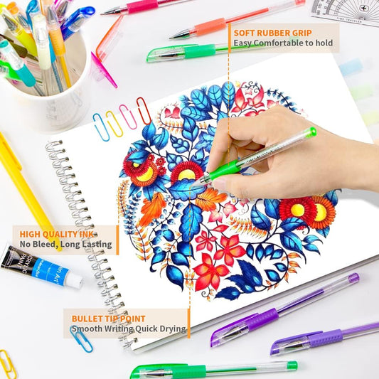 Gel Pens for Adult Coloring Books, 30 Colors Fine Point Gel Marker Pen with 40% More Ink for Drawing, Bullet Journaling, School Craft Supplies