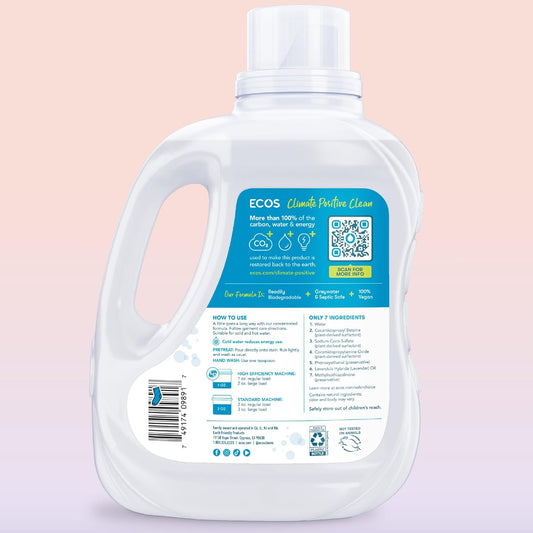 ECOS Laundry Detergent Liquid, 200 Loads - Dermatologist Tested Laundry Soap - Hypoallergenic, EPA Safer Choice Certified, Plant-Powered - Lavender