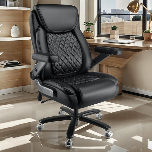 600LBS Large Heavy Duty Office Chair with 5D Flip Arms,Comfy Big and Tall Executive Office Desk Chair with Pocket Spring Cushion,High Back Computer