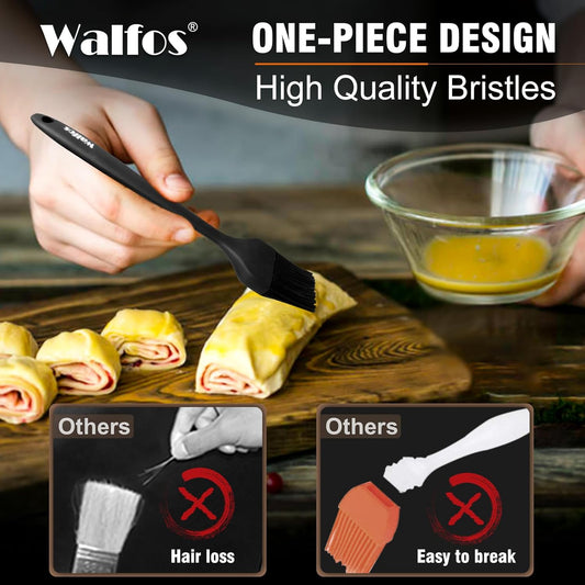 Walfos 600°F Heat Resistant Silicone Basting Brushes BPA Free Pastry Brush, Spread Oil Butter Sauce for BBQ Grill Baking Kitchen Cooking, Dishwasher