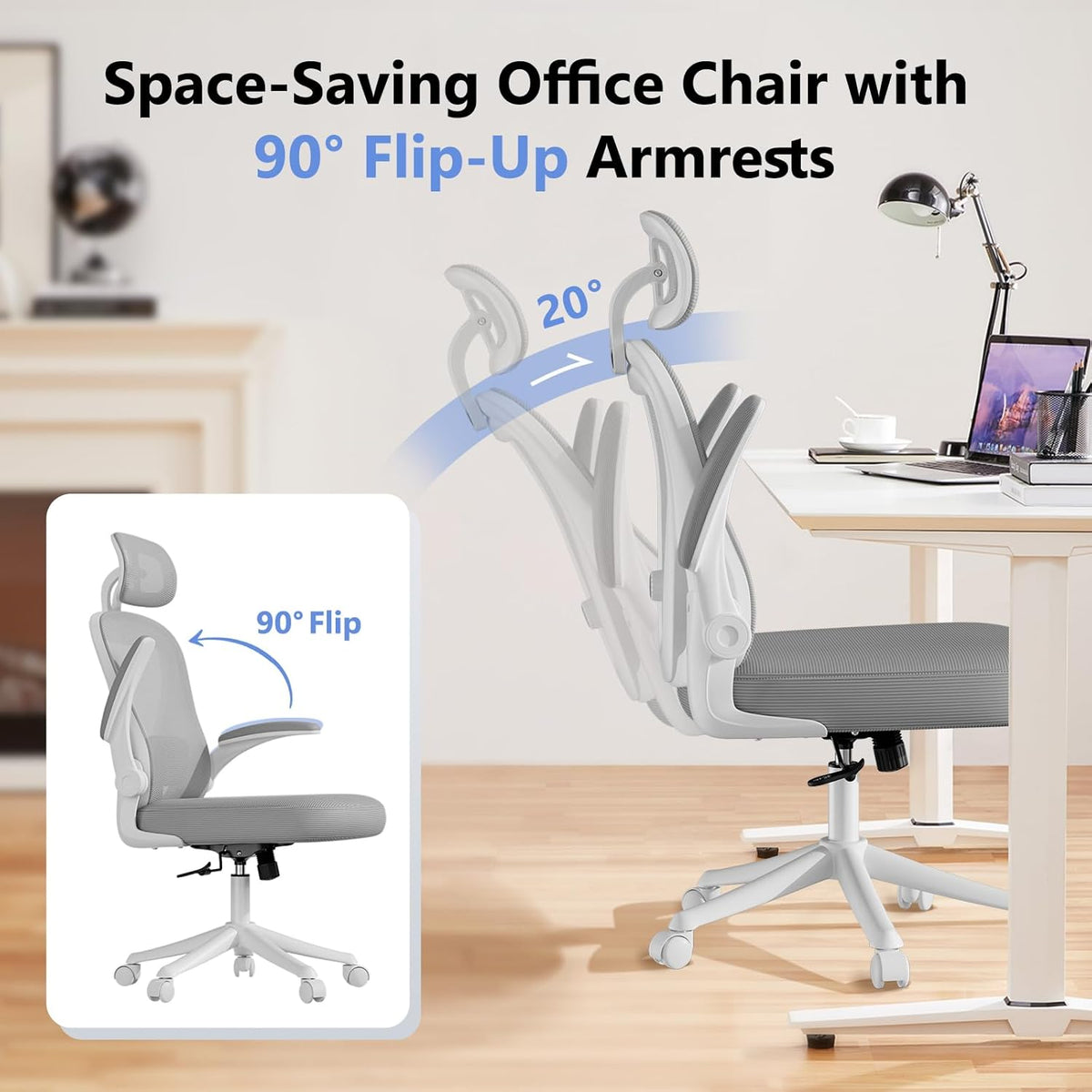 Ergonomic Office Chair M903, Computer Desk Chair with Wheels, High Back Mesh Office Chair with Adjustable Lumbar Support, Headrest, Flip-Up Armrests