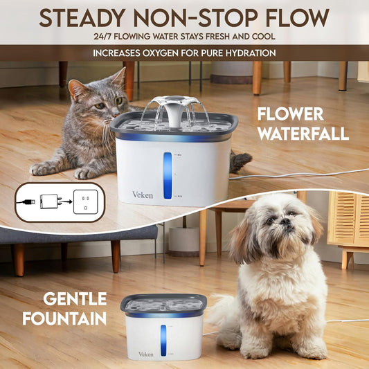 Veken Innovation Award Winner 95oz/2.8L Pet Fountain, Automatic Cat Water Fountain Dog Water Dispenser with Replacement Filters, Gifts for Christmas