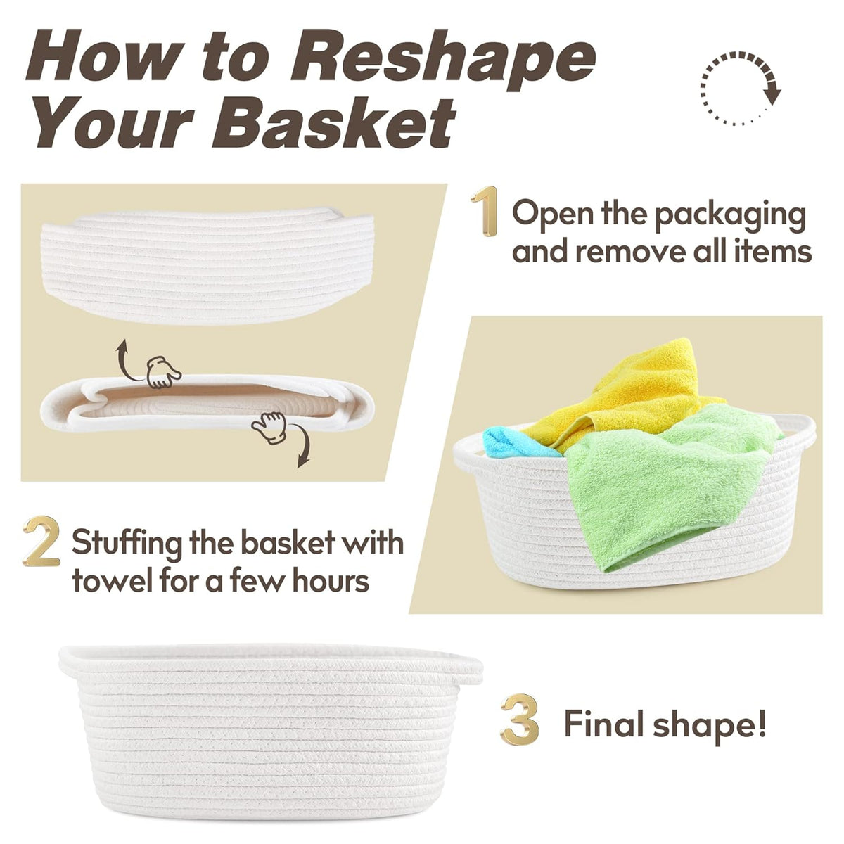 Pro Goleem Small Woven Burr Basket with Gift Bags and Ribbons Durable Baskets for Gifts Empty Small Rope Basket for Storage 12"X 8" X 5" Baby Toy
