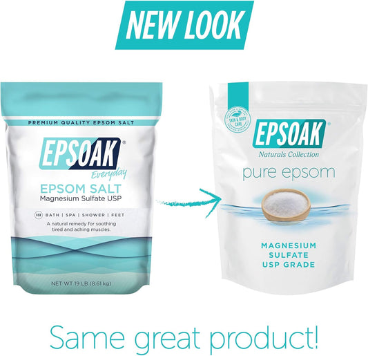 Epsoak Epsom Salt 19 lb. Magnesium Sulfate USP, Resealable Epsom Salt Bulk Bags Unscented, Made in The USA, Cruelty-Free Certified