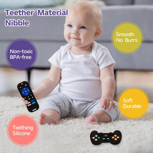 Hooku 2 Pack Silicone Teething Toys for Babies 0-6 Months, Teethers for Babies 6-12 Months, Remote Teether for Baby, Sensory Toys for Babies, Baby