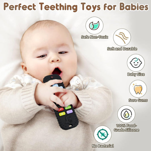 Teething Relief Teethers Toys for Babies 3-6-12 Months Gifts, Food Grade Silicone Sensory Baby Remote Control Teether Bath Toy for Newborn Infant Boy