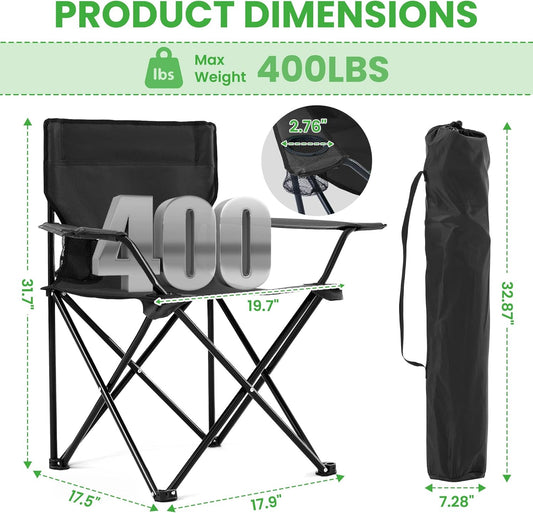 2 Pack Portable Camping Chairs Folding Lawn Chair Outdoor Lightweight Beach Chair with Cup Holder & Carry Bag for Outside Sports, Fishing, Hiking