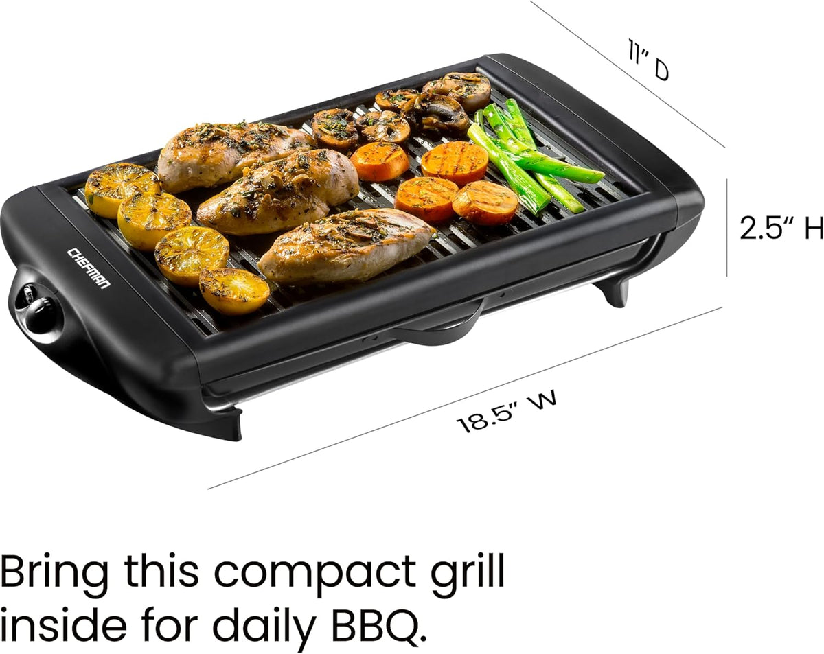 Chefman Electric Smokeless Indoor Grill w/ Non-Stick Cooking Surface & Adjustable Temperature Knob from Warm to Sear for Customized BBQing