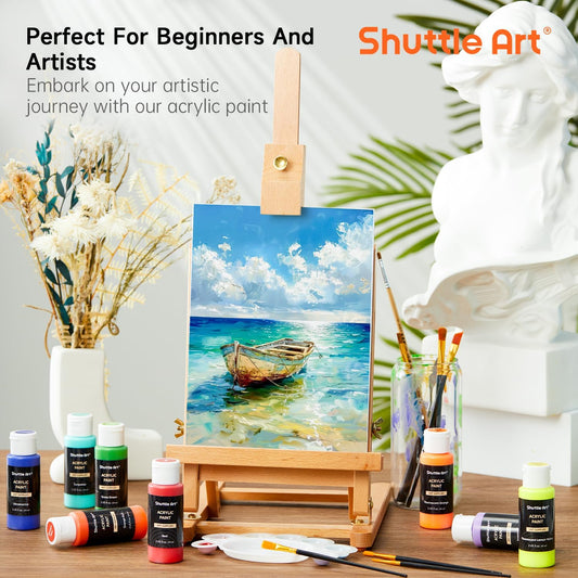 Shuttle Art Acrylic Paint, 50 Colors Acrylic Paint Set, 2oz/60ml Bottles, Rich Pigments, Water Proof, Premium for Artists, Beginners and Kids on