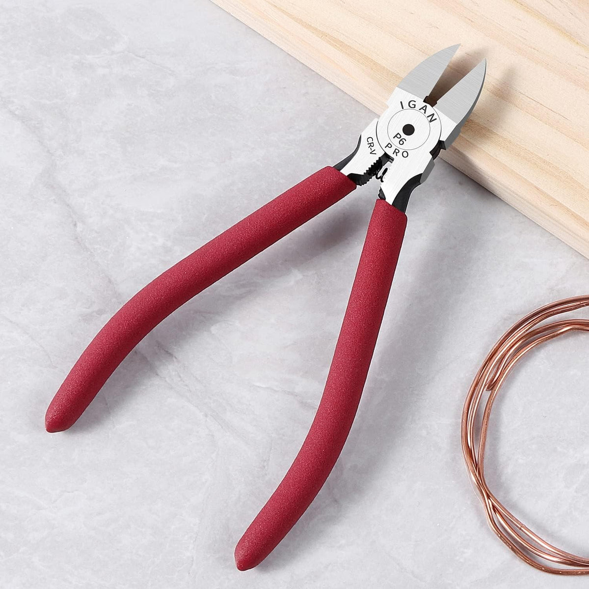 IGAN-P6 6-inch Ultra Sharp & Powerful Side Cutter Clippers with Longer Flush Cutting Edge, Ideal Wire Snips for Crafting, Floral, Electrical & Any