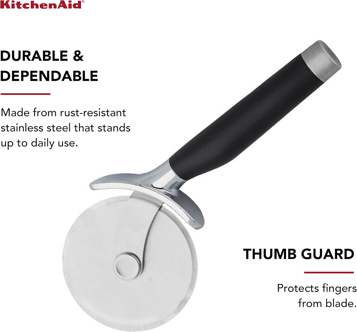 KitchenAid Classic Pizza Wheel with Sharp Blade For Cutting Through Crusts, Pies and More, Built In Finger Guard for Safety and Comfort Grip to
