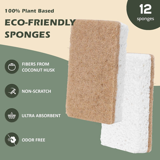 Plant-Based Kitchen Sponges - FSC Certified and PETA Approved, Natural, Eco-Friendly, Biodegradable Sisal Hemp Sponges for Dishes, Cleaning Sponge