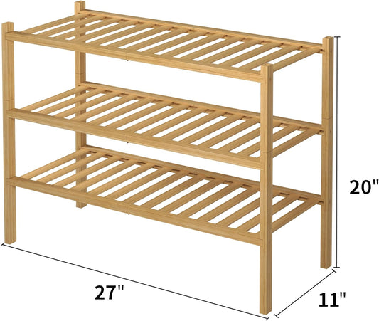 3-Tier Bamboo Shoe Rack Organizer for Entryway & Closet – Stackable Freestanding Shoe Shelf, Eco-Friendly