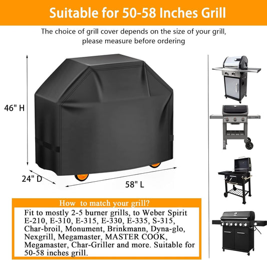 Grill Cover, 58 inch BBQ Gas Grill Cover for Outdoor Grill, Charbroil Grill Cover Barbecue Waterproof, Anti-UV for Weber Char-Broil Monument