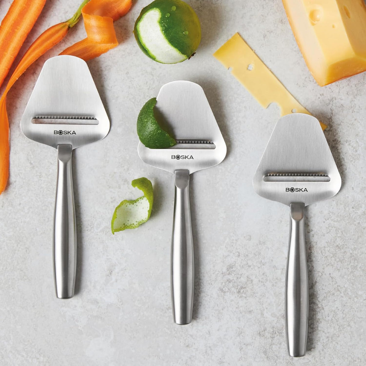Boska Stainless Steel Cheese Slicer - Copenhagen For All Types of Cheese - Multi-Functional Cheese Slicer - Handheld Slicer - Silver Non-Stick