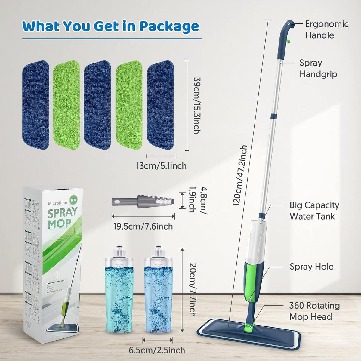 Spray Wet Mops for Hardwood Floor Cleaning: MEXERRIS Floor Mop with 5 Washable Pads for Swiffer Powermop & 2 Refillable Bottles - Home Commercial