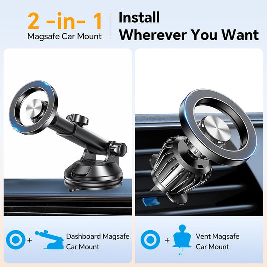 Coolpow for MagSafe Car Mount【Windshield+Vent+Dash】Magnetic Phone Holder for Car Phone Holder Mount Cell Phone Holders for Your Car Accessories