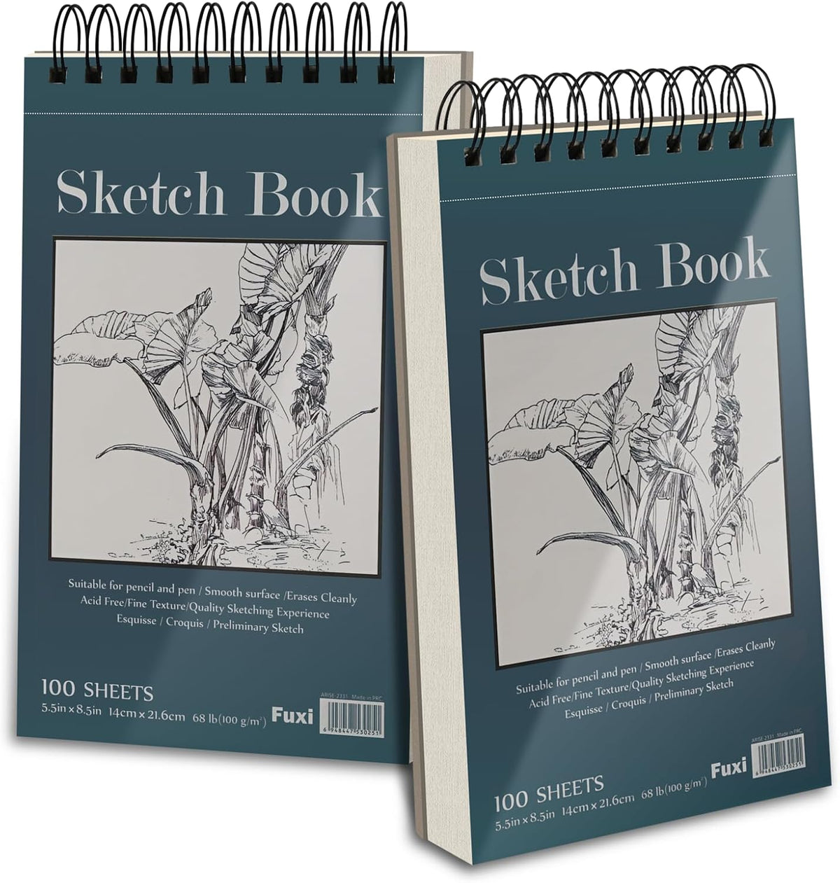 Small Sketchbook 5.5" x 8.5" - 2 Pack Top Spiral Mini Sketch Pad, Small Sketch Book Hard Cover, 100 Sheets Each 68lb/100gsm - Mini Drawing Paper for