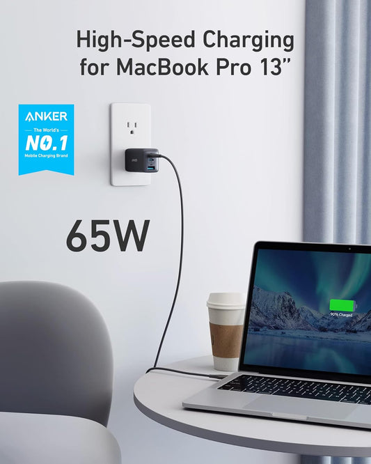 Anker USB C Charger(Nano II 65W), PPS 3-Port Fast Compact Foldable Wall Charger for MacBook Pro/Air, iPad Pro, Galaxy S20, Dell XPS 13, Note 20/10