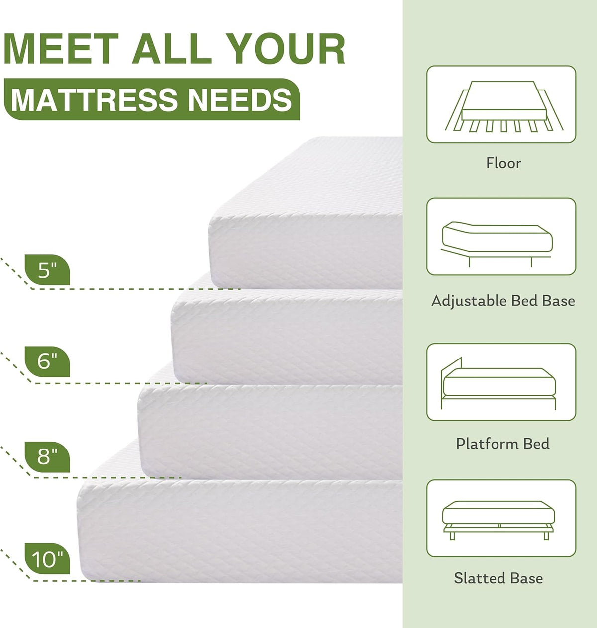 EGOHOME 10 Inch Queen Mattress, Memory Foam Mattress in a Box with Cooling Green Tea Gel, Relieve Pressure with Medium Support, CertiPUR-US