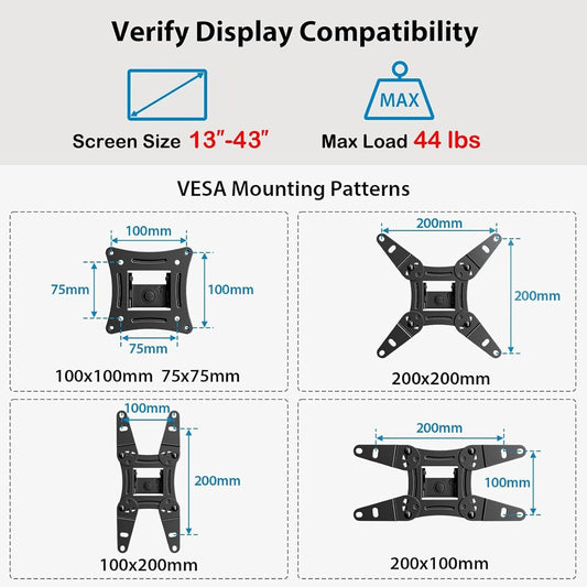 Pipishell Full Motion TV Wall Mount for Echo Show 21/15 and 13-42 Inch Flat Curved Screen TVs & Monitors, Max VESA 200x200mm up to 44lbs, TV Mount