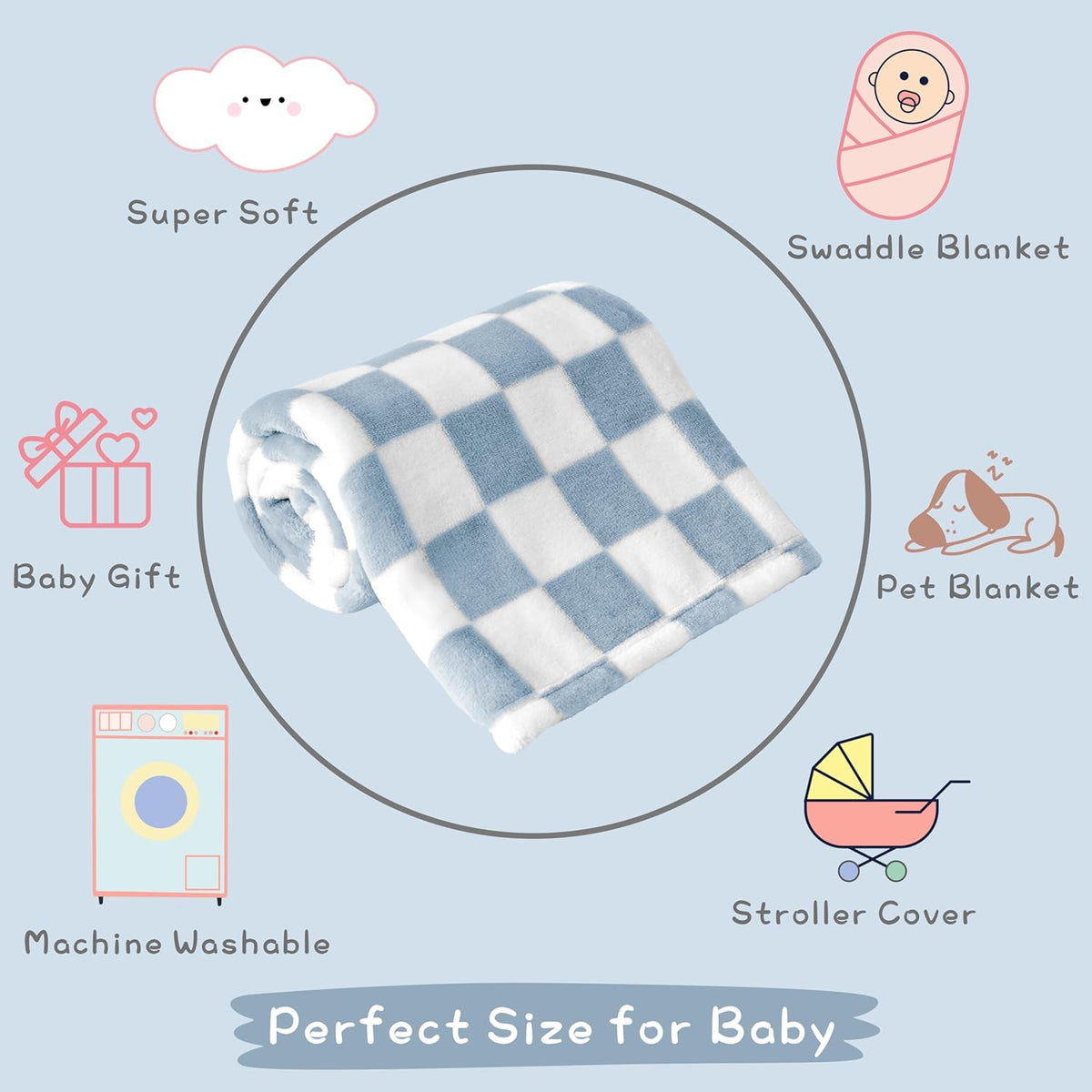 Yurhap Checkered Baby Blanket Fleece Baby Blankets for Boys, Ultra Soft Cozy Fluffy Infant Toddler Newborn Receiving Blankets for Crib Stroller