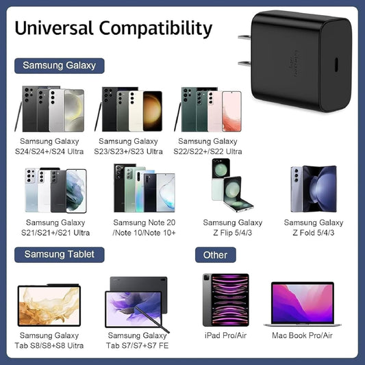 S24 S25 S23 A16 Samsung Charger Super Fast Charging 45W USB C Super Fast Charger with 6FT Type C Charger Cable Cord for Samsung Galaxy