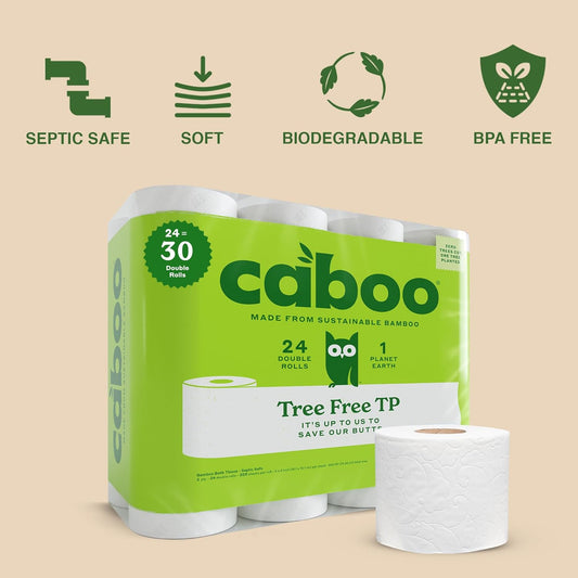 Caboo Tree Free Toilet Paper, Septic Safe Toilet Tissue, Non Toxic, Chemical Free, Non Toxic, 2 Ply Bathroom Toilet Paper | Pack of 24 Double Rolls