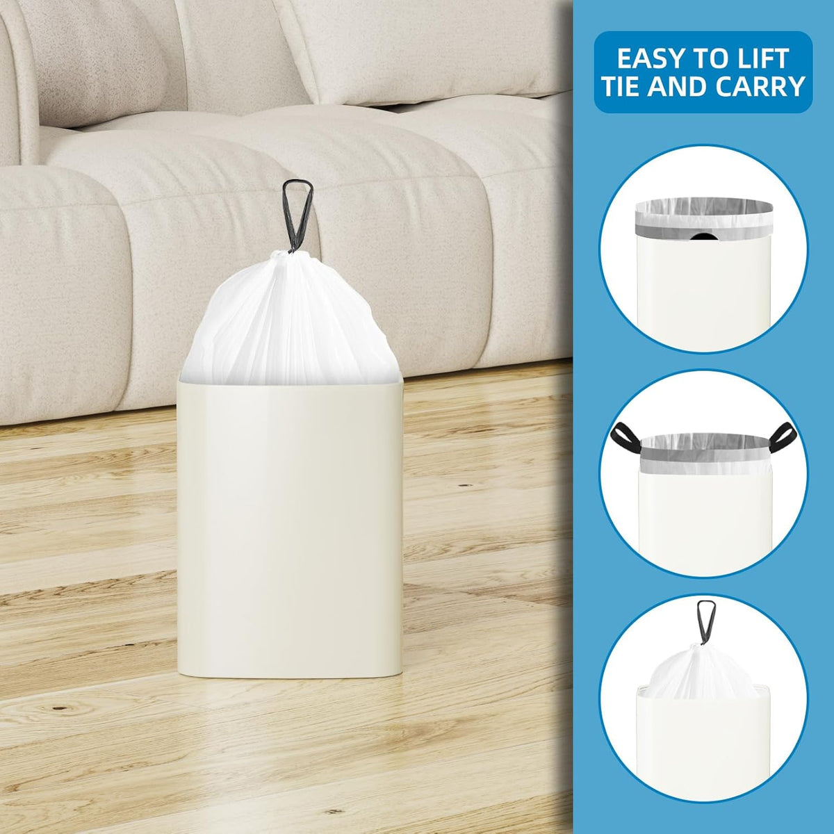 120 Counts 1.6 Gallon Mini Drawstring Trash Bags, Small Garbage Bags by KSSKSS, Code a fit 4.5-8 Liter, 1.2-2 Gal, White Trash Bin Liners for Home
