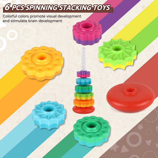 Baby Spinning Stacking Toys for Toddlers 1-3, Rainbow Ring Stacker Montessori Toys for Babies 6-12 Months, 1 2 3 One Year Old Girl Boy Birthday