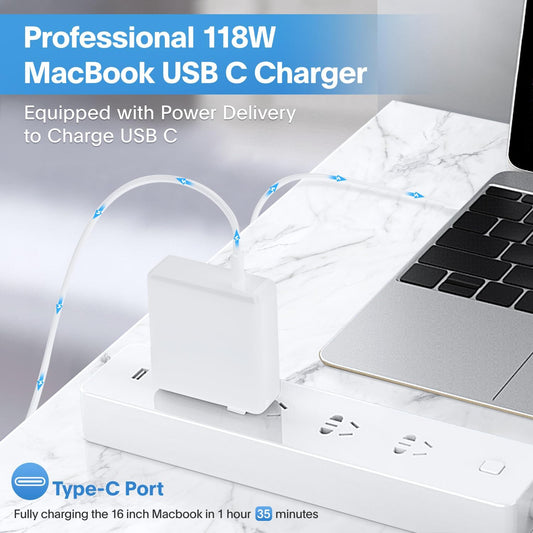Mac Book Pro Charger - 118W USB C Charger Fast Charger Compatible with MacBook pro/Air, M1 M2 M3 M4 M5, ipad Pro, Samsung Galaxy and More, Include