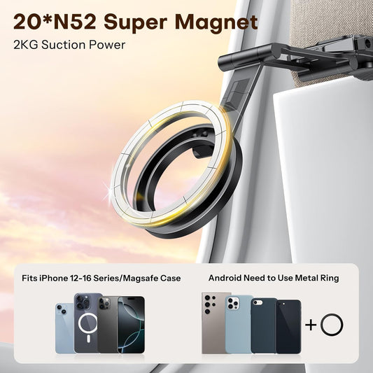 OMOTON TP02 360°Rotating for MagSafe Tripod, Adjustable Aluminum Magnetic Phone Tripod for iPhone 17/16/15/14 Pro Max Air, Foldable Cell Phone Stand