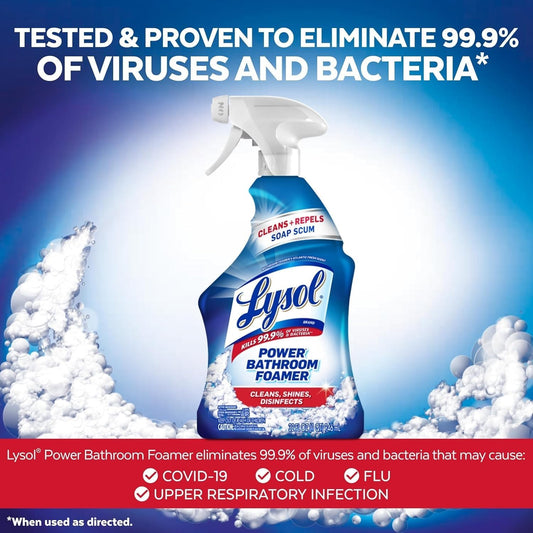 Lysol Power Foaming Bathroom Cleaner, Multipurpose Cleaner For Showers, Bathtubs, Sinks, Disinfectant Spray Kills 99.9% Of Germs, Zero Bleach