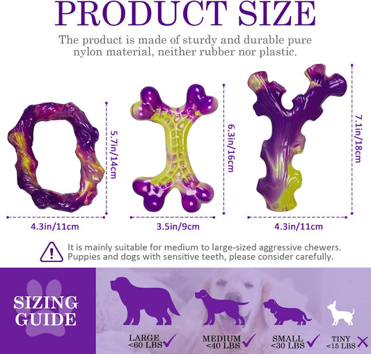 Tough Dog Toys for Aggressive Chewers 3 Pack, Indestructible Dog Toy for Large Dogs, Dog Chew Toys to Keep Them Busy, Dog Bones for 15-100lbs