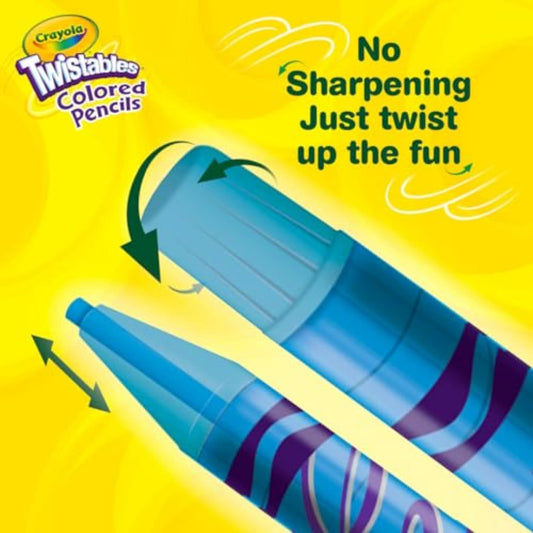 Crayola Twistables Colored Pencil Set (50ct), Stocking Stuffer for Kids & Teens, No Sharpen Colored Pencils For Kids Coloring Books, Drawing