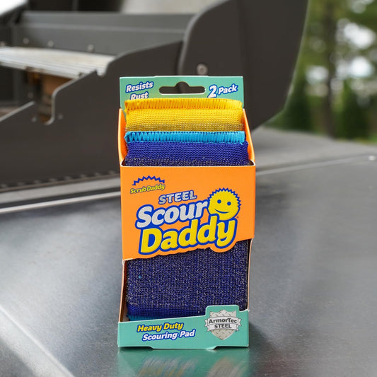 Scrub Daddy BBQ Grill Cleaner Kit - Bristle Free Grill Brush with Refill + Scour Daddy Steel Sponge - Temperature-Controlled Tools - Cut Through